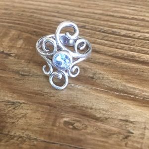 Ring; sterling silver with blue stone.